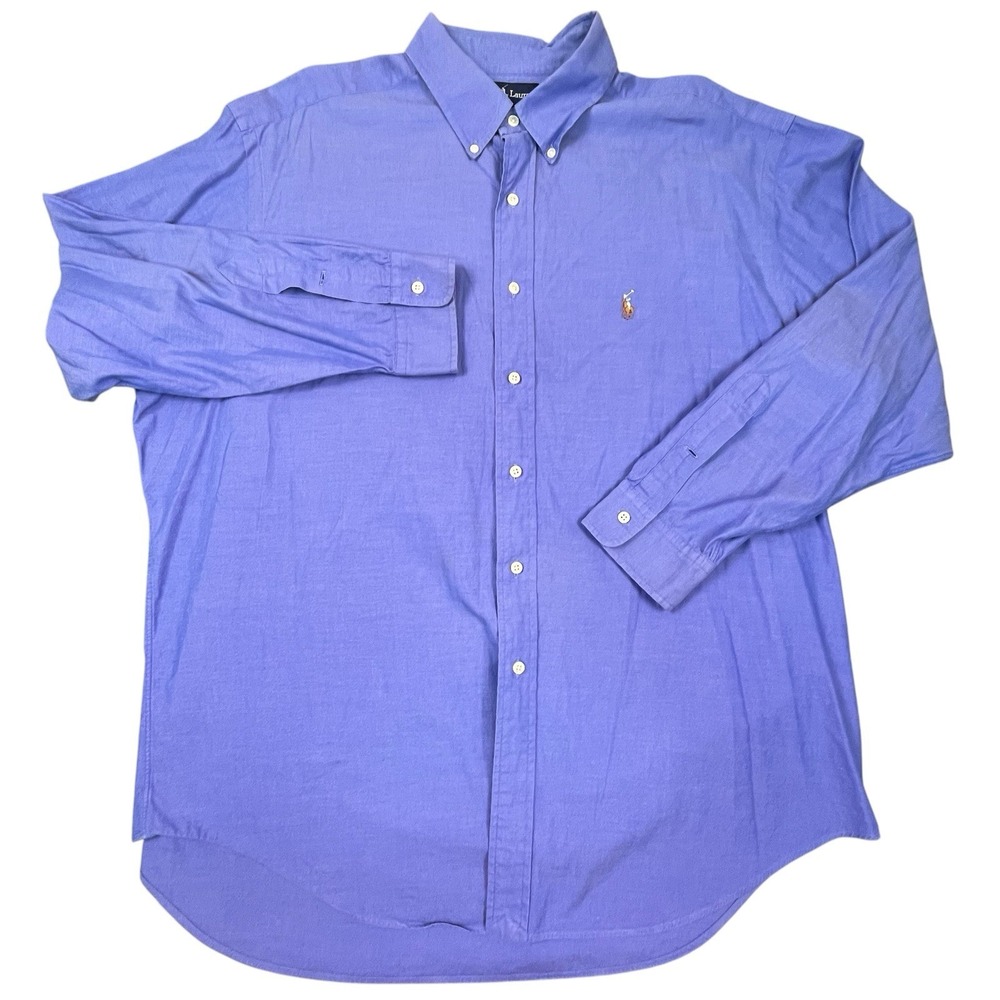 Ralph Lauren Men's Yarmouth 100% Cotton Pinpoint Oxford 17 1/2-34 Blue Shirt EUC - Picture 3 of 5